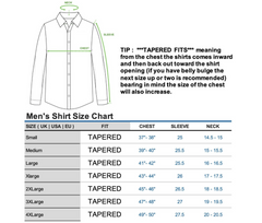 ICONIC WHITE DOUBLER - White Double Cuff Shirt With Studs size Chart by ECCA LONDON DESIGN