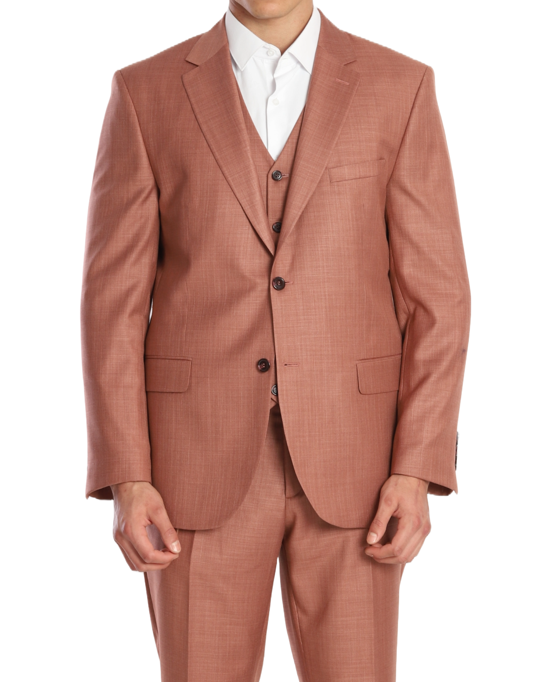 Men caramel three piece suits by designer
