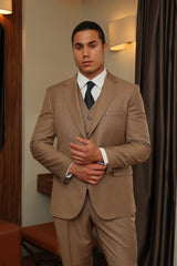 Brown Texture Three-Piece Suit for Men by ECCA LONDON