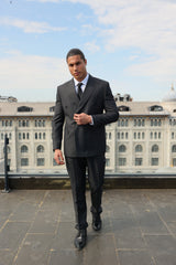 Men's Grey Double-Breasted Suit by ECCA LONDON