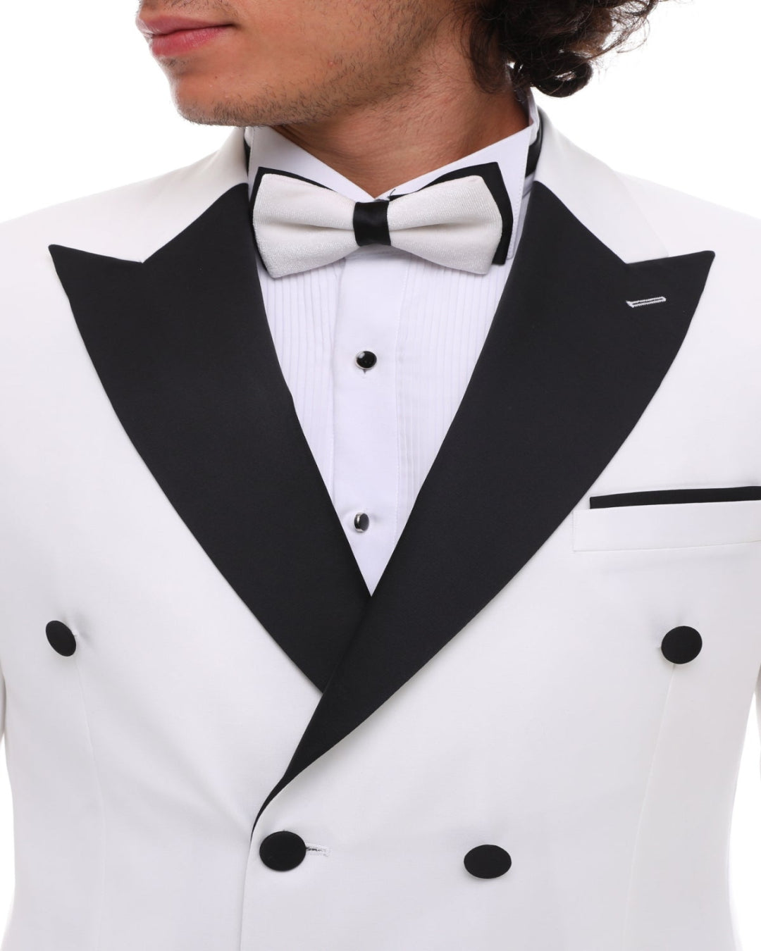 White double breasted suit with black lapel  tuxedo for men