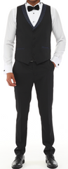 BLUER EYE - Blue & Black Satin Jacquard Four Piece Dinner & Wedding Suit
