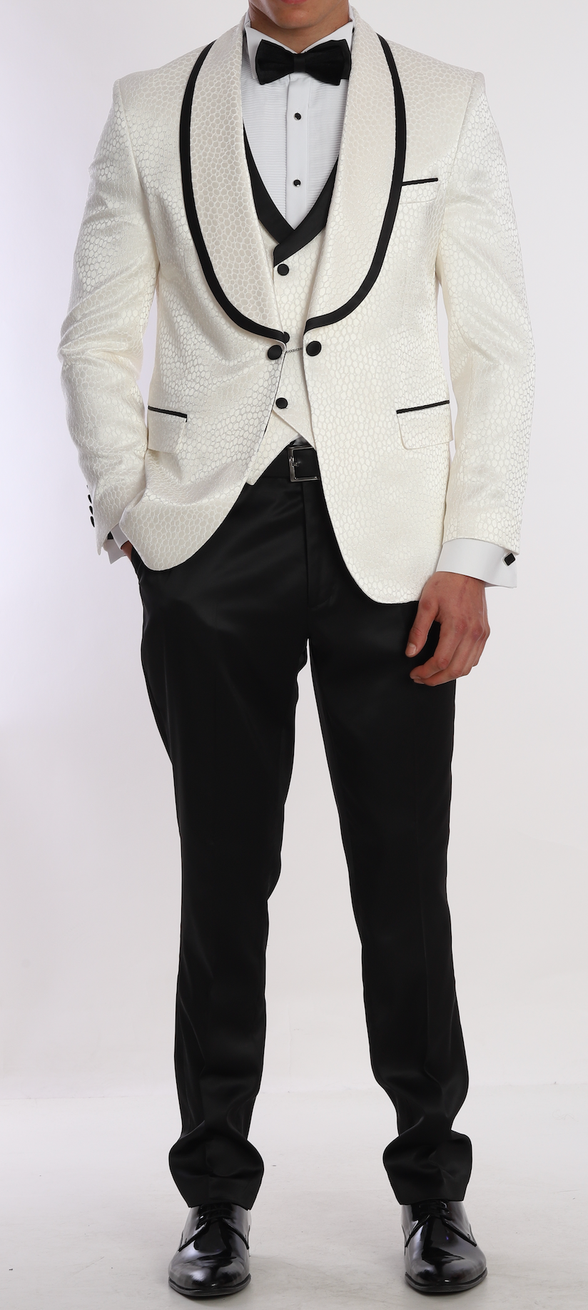 White Jacquard tuxedo suits for men 