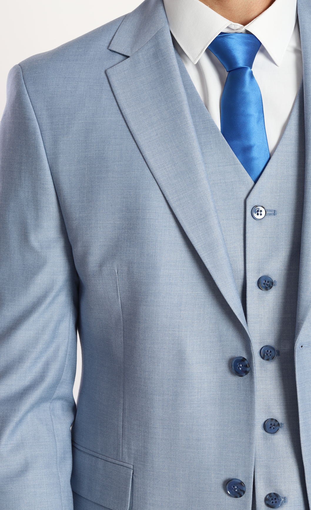 baby blue three piece suits by designer