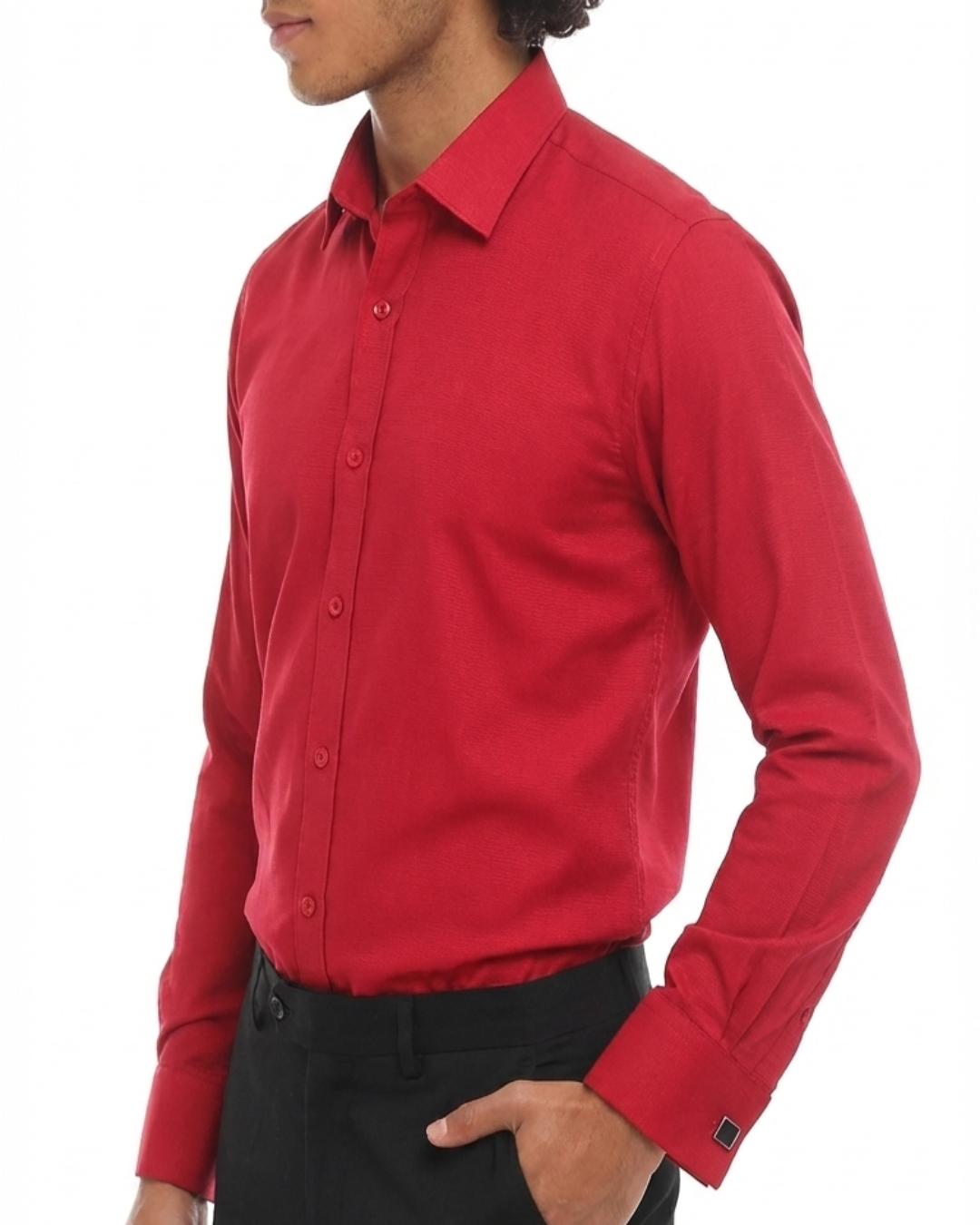 red shirt with double cuffs, . Crafted in 100% cotton 