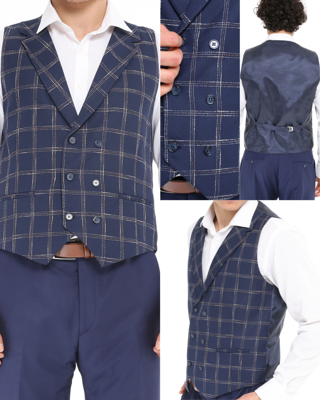 navy check wool waistcoat