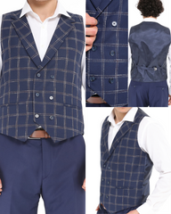 navy check wool waistcoat