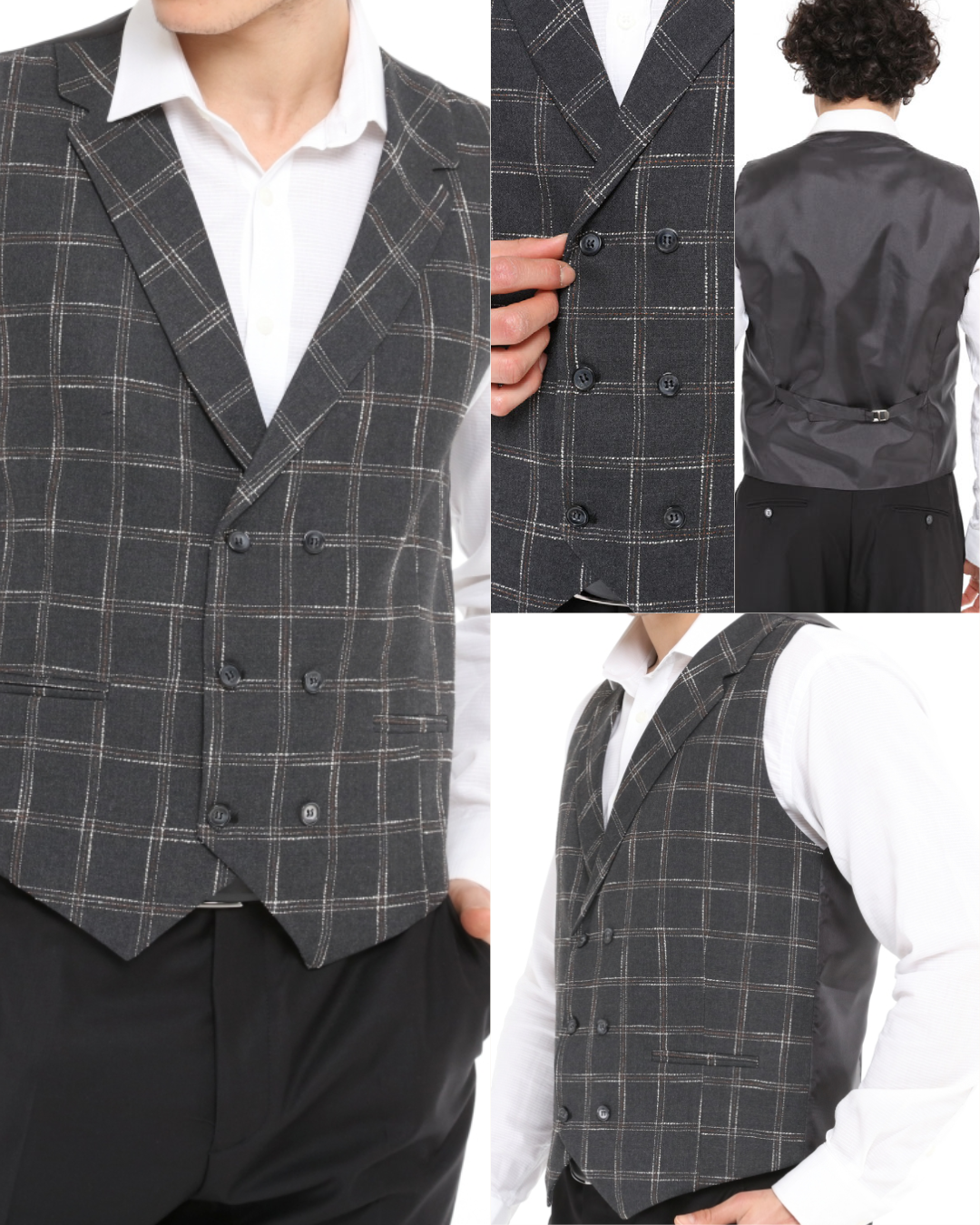 grey check wool waistcoat