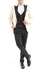 GOLDEN EYE - Golden & Black Satin Jacquard Four Piece Dinner & Wedding Suit