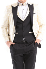 GOLDEN EYE - Golden & Black Satin Jacquard Four Piece Dinner & Wedding Suit
