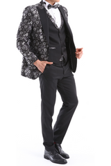 PLATINUM ROSE - Grey Jacquard Four Piece Dinner & Wedding Suit