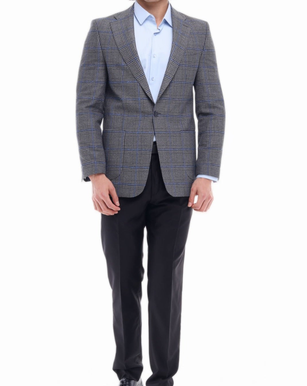 Grey & Blue Check Blazer