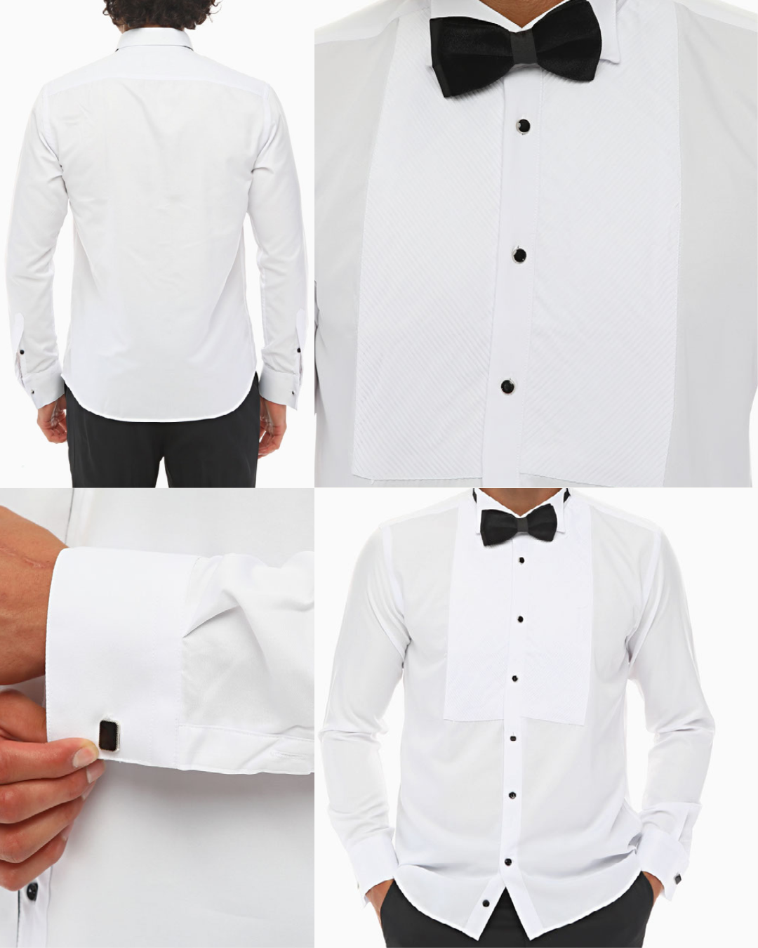 ICONIC CROSS PLEATED - White Tuxedo Shirt With Studs