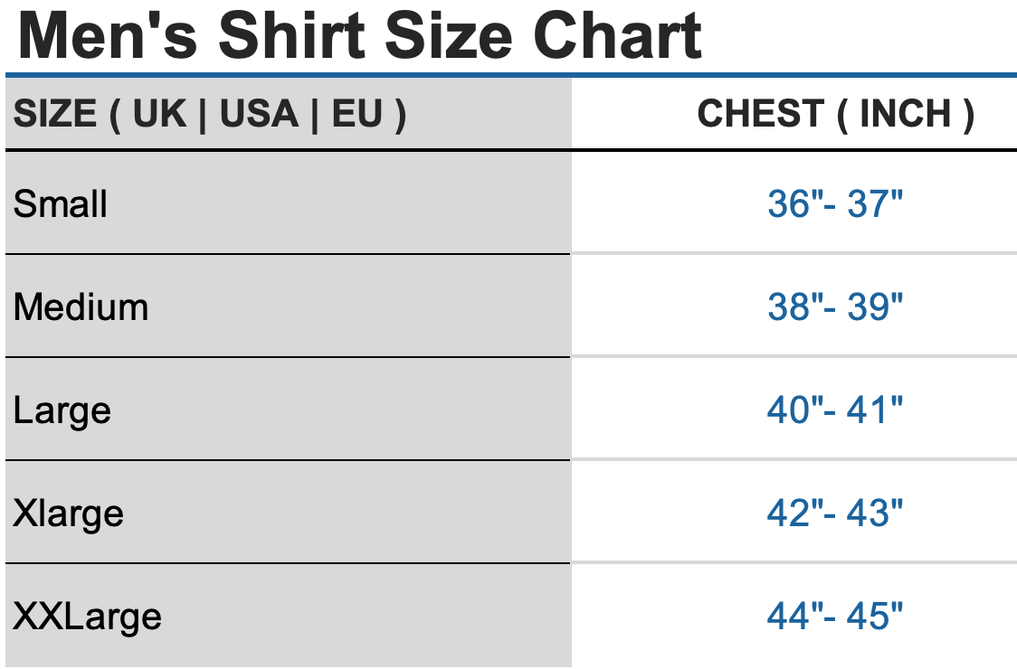 ICONIC GREY DOUBLER - Grey Double Cuff Shirt With Studs Size Chart by ECCA LONDON DESIGN