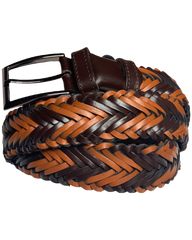 Men's Brown & Tan Genuine Leather Handmade Woven Belt