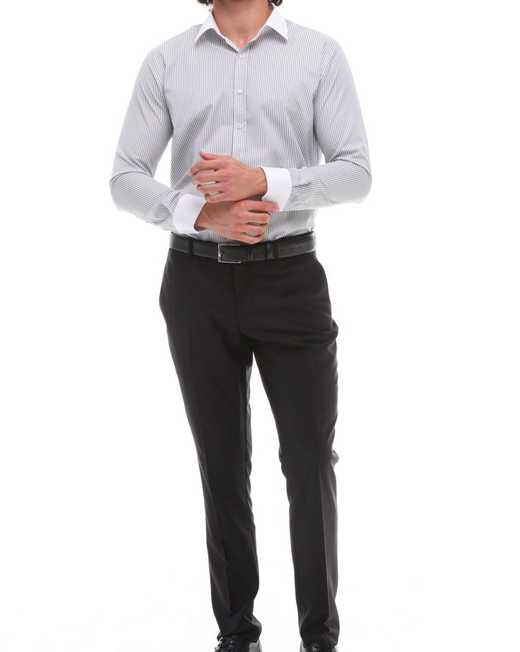 Men's Grey Stripe with White Collar Shirt
