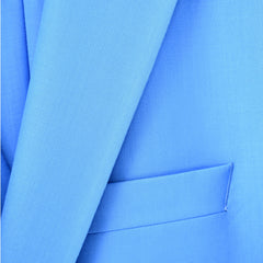 Sky Blue Plain Three Piece Suit, A timeless a plain sky blue three piece suits that can be styled up for special events or styled down for the office. The matching quality a plain sky blue waistcoat and trousers are paired with a plain sky blue suit jacket. You’ll love the patterned lining panels on this suit, especially the one in the jacket’s breast pocket which doubles up as a pocket square.Master Tailored Fit 3 Piece Suit
