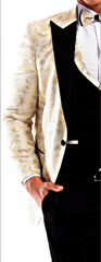 GOLDEN EYE - Golden & Black Satin Jacquard Four Piece Dinner & Wedding Suit