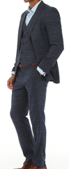 ISAAC BLUES - Blue & Light Blue & Red Plaid Three Piece Suit