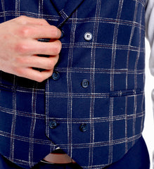 navy wool check waistcoat for men by London designer 