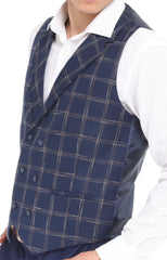 navy wool check waistcoat for men by  UK designer